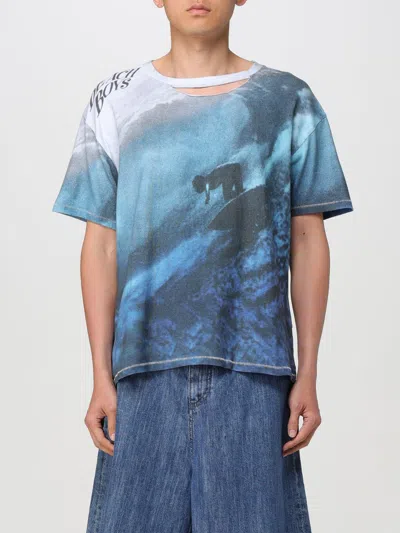 Erl Ripped-collar Beach Boys T-shirt In Blue