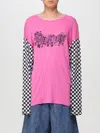 Erl Oversized Printed Flocked Cotton-jersey T-shirt In Fuchsia