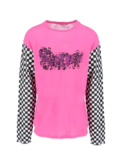 Erl Oversized Printed Flocked Cotton-jersey T-shirt In Fuchsia