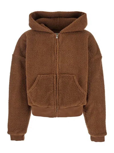 Erl Terry Brown Hoodie With Dropped Shoulders In Cotton Teddy Man