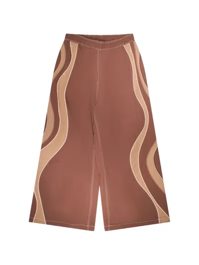 Erl Contrast Panel Wide-leg Pants In Brown