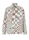 Erl Multicolor Jacket With Asymmetric Check Motif In Cotton Denim Man In Grey