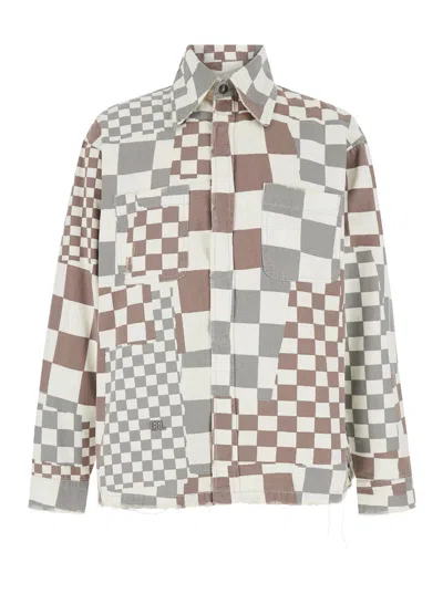 ERL MULTICOLOR JACKET WITH ASYMMETRIC CHECK MOTIF IN COTTON DENIM MAN