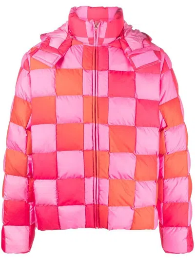 Erl Unisex Gradient Checker Hooded Puffer Coat Woven In 1 Pink