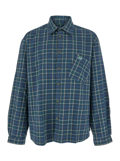 ERL GREEN SHIRT WITH CHECK PATTERN AND LOGO LETTERING ON THE BACK IN FLANNEL MAN