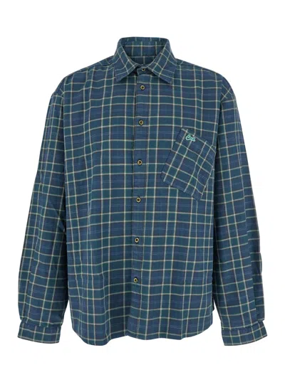 ERL GREEN SHIRT WITH CHECK PATTERN AND LOGO LETTERING ON THE BACK IN FLANNEL MAN
