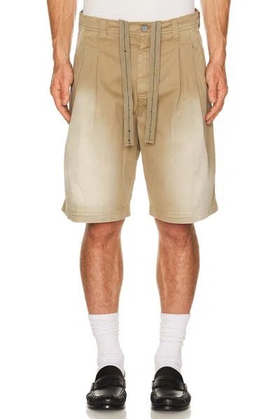 Erl Unisex Pleated Chino Shorts Woven In Sand