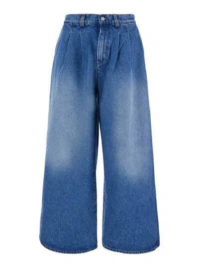 Erl Unisex Pleated High-waist Flared Jeans With Pockets In Blue