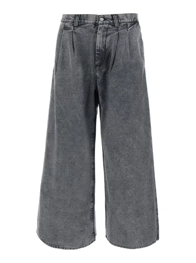 Erl Unisex Pleated High-waist Regular-fit Wide-leg Jeans In Cotton In Black
