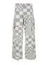 ERL GREY CARGO JEANS WITH ASYMMETRIC CHECK MOTIF IN COTTON DENIM MAN