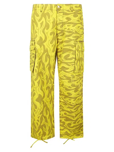 Erl Unisex Printed Cargo Pants Woven In Yellow Flame