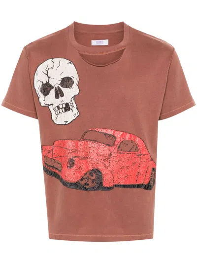 ERL ERL UNISEX RIPPED COLLAR SKULL RED CAR TSHIRT KNIT
