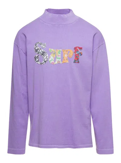 ERL LILAC CREWNECK PULLOVER WITH EMBROIDERED MOTIF IN COTTON UNISEX