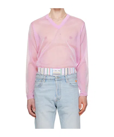 Erl V-neck Lurex Jumper In Pink