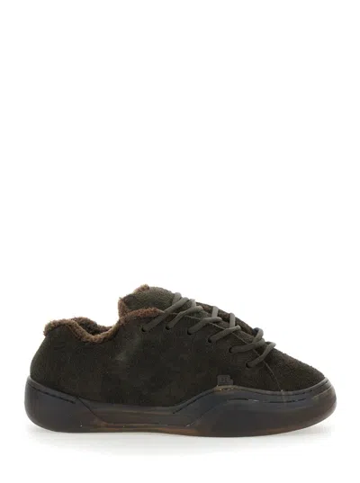 ERL 'VAMP SKATE' BROWN LOW-TOP SNEAKER WITH FRONT LOGO IN VELVET MAN