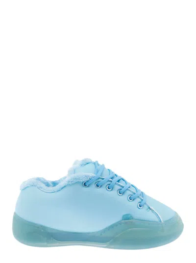 Erl Vamp Skate Light Blue Low-top Sneaker With Contrasting Sole In Fabric And Suede Man