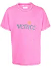 Erl Venice Cotton And Linen Blend T-shirt In Pink