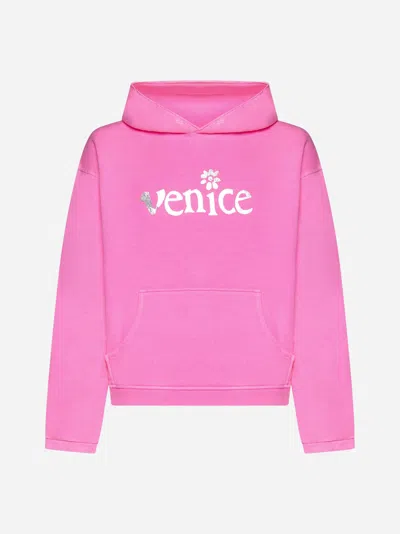 Erl Venice Cotton Hoodie In Pink