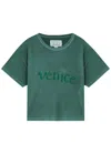 Erl Venice Cropped Cotton T-shirt In Green