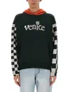 Erl Venice Checker Sleeve Hoodie In Black