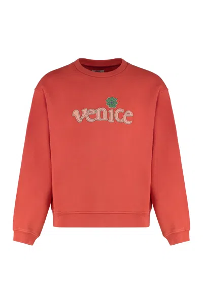 Erl Venice-patch Cotton Sweatshirt In Red