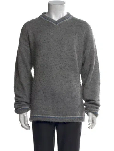 Pre-owned Erl V-neck Long Sleeve Pullover In Gray