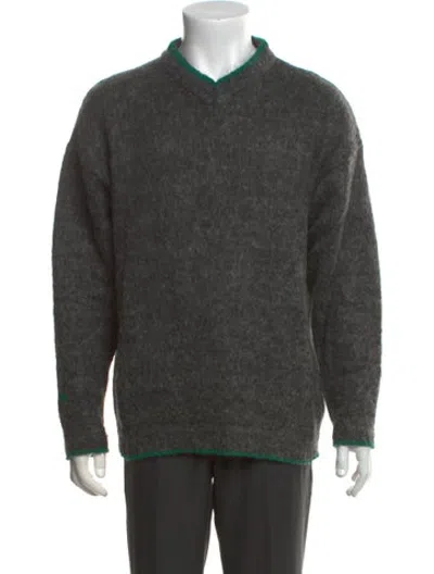Pre-owned Erl V-neck Long Sleeve Pullover In Green
