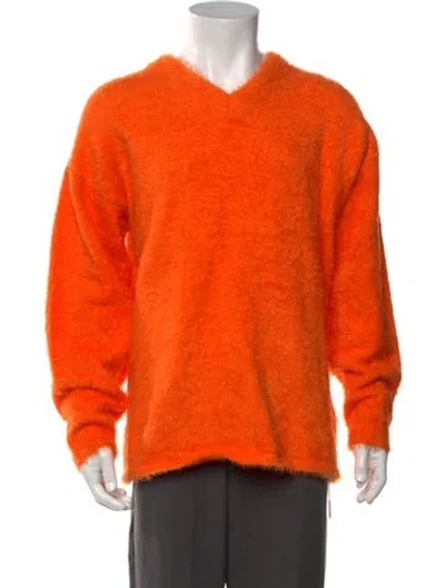 Pre-owned Erl V-neck Long Sleeve Pullover In Orange