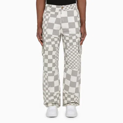 Erl White And Grey Chequered Cargo Trousers