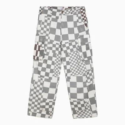 ERL ERL WHITE AND GREY CHEQUERED CARGO TROUSERS