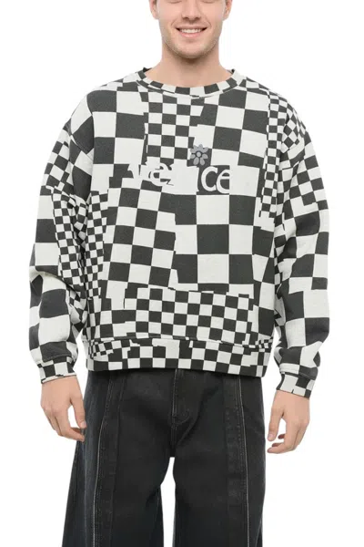 Erl White Crew Neck Sweatshirt In Blackwhite