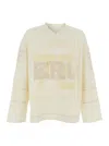 Erl White Long-sleeve T-shirt With V Neck And Maxi Logo On The Front In Tech Fabric Man In Brown
