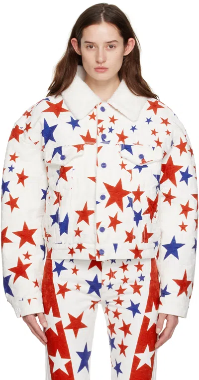 Erl White Printed Jacquard Denim Jacket In 1 White