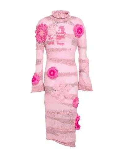 Erl Woman Midi Dress Pink Size Xs Mohair Wool, Virgin Wool, Synthetic Fibers, Cotton, Wool