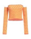 Erl Off-shoulder Knitted Top In Orange