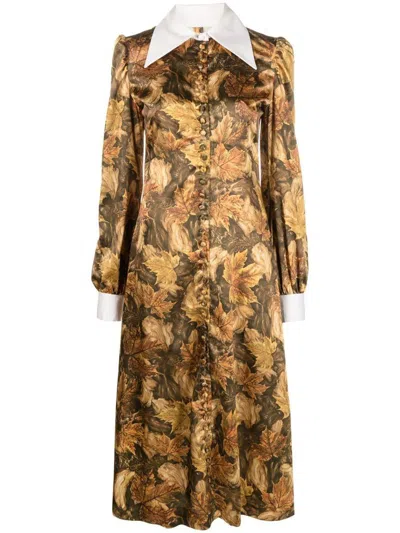 Erl Womens Printed Satin Dress Woven Clothing In Brown