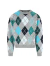 Erl Grey Multicolor Argyle Pattern Knit Sweater In Multi
