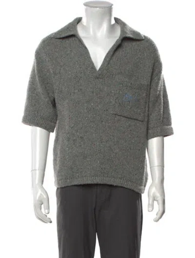 Pre-owned Erl Wool Tweed Pattern Polo Sweater In Grey