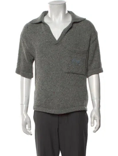 Pre-owned Erl Wool Tweed Pattern Polo Sweater In Grey