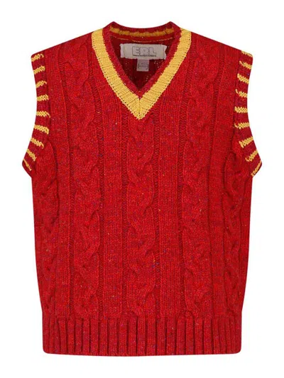 Erl Woven Knit Vest In Red
