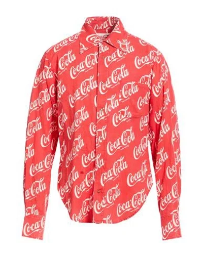 Erl X Coca Cola Man Shirt Red Size L Cotton, Linen In Pink
