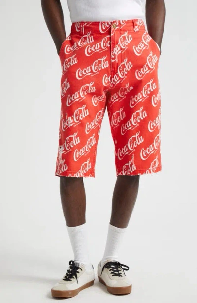 ERL ERL X COCA-COLA RIPPED CANVAS BERMUDA SHORTS