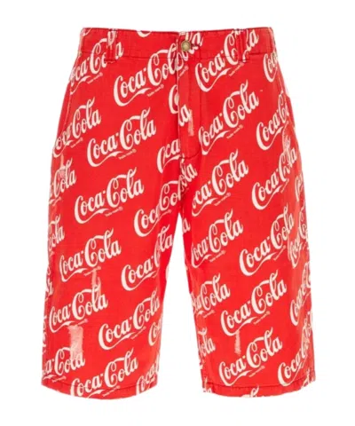 Erl X Cocacola Belt-loop Denim Shorts In Red