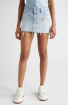 Erl X Levi's® Distressed Raw Hem Denim Miniskirt In Blue