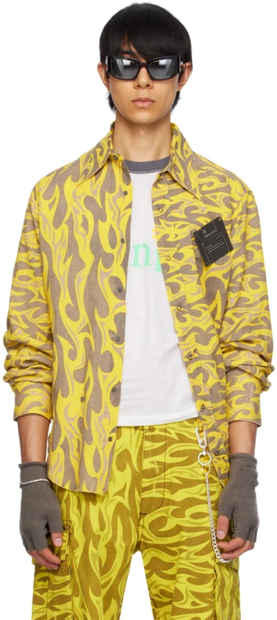 Erl Yellow Printed Shirt In Yellow Flames
