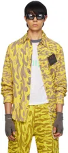 Erl Unisex Printed Button Up Shirt Woven In Yellow Flames