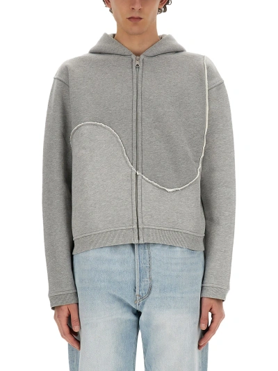 Erl Swirl Hooded Cotton Sweatshirt In Grey