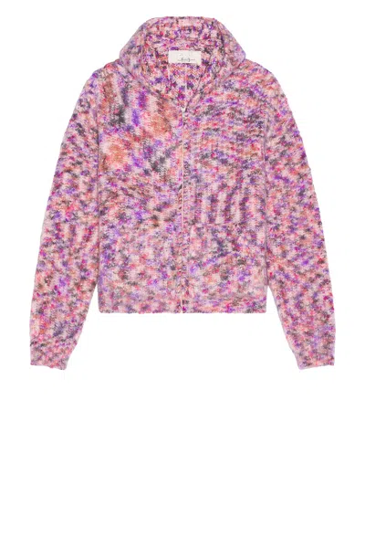 Erl Zipped Wool Mohair Hoodie Knit In Pink