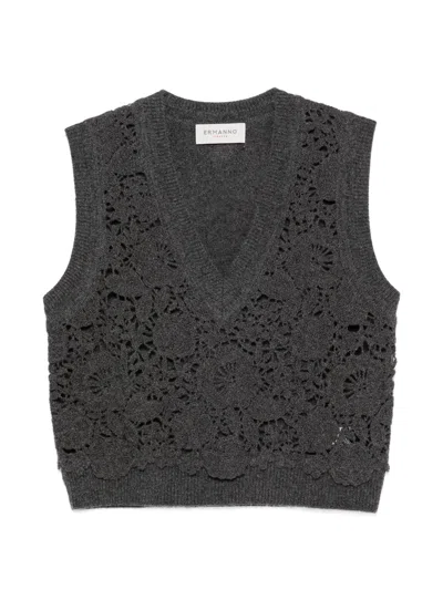 Ermanno Anthracite Wool Vest In Gray