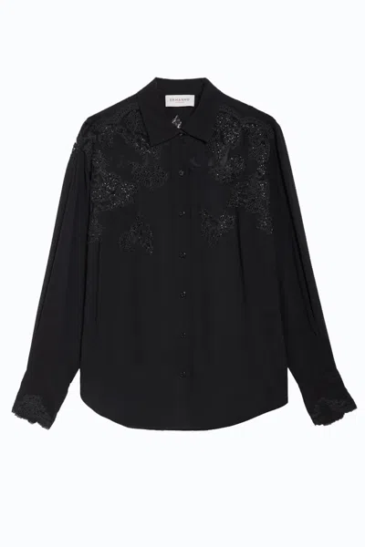 Ermanno Black Floral Lace Yoke Viscose Shirt